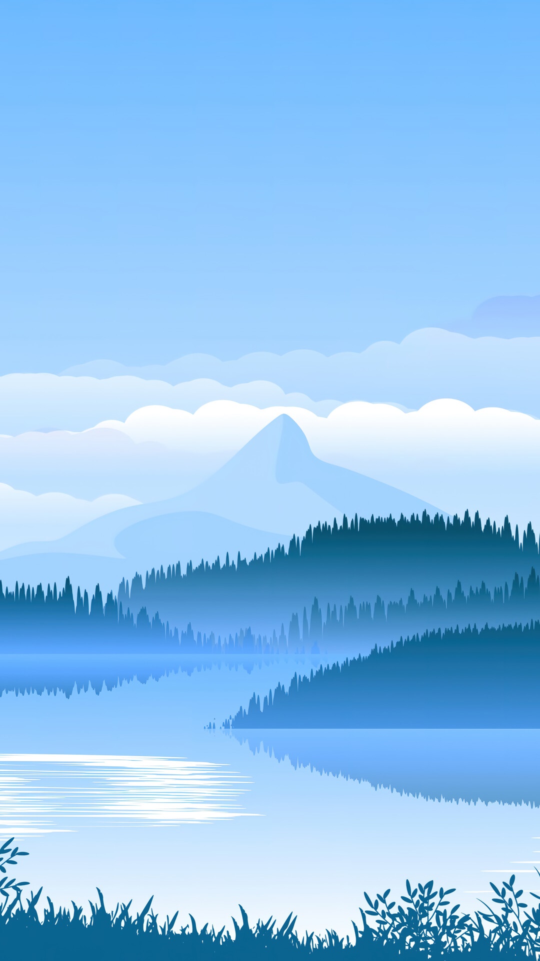 Minimalist mountain lake scenery digital art HD Phone Wallpaper