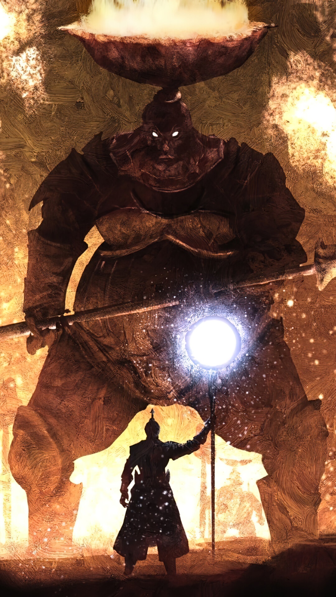 Giant figure with a bowl of fire from Elden Ring HD Phone Wallpaper