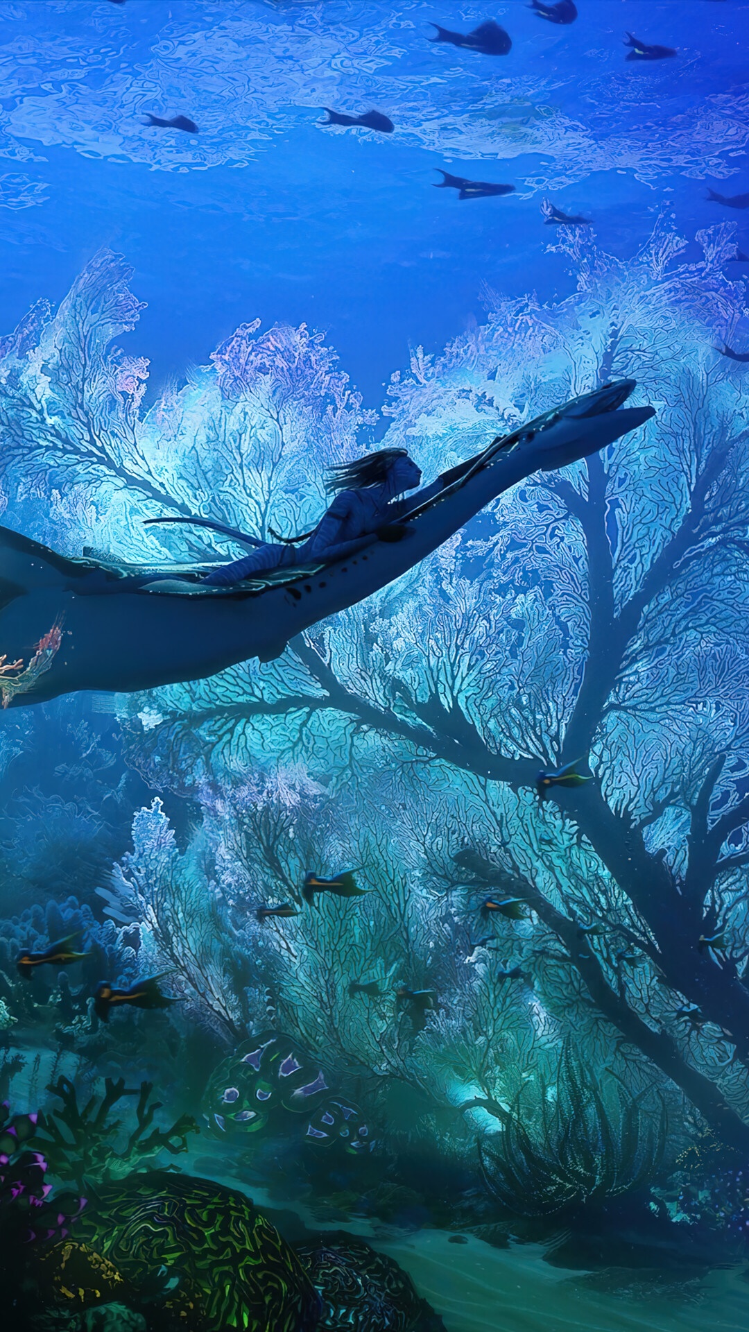 Neytiri riding a sea creature in Avatar: The Way of Water HD Phone Wallpaper