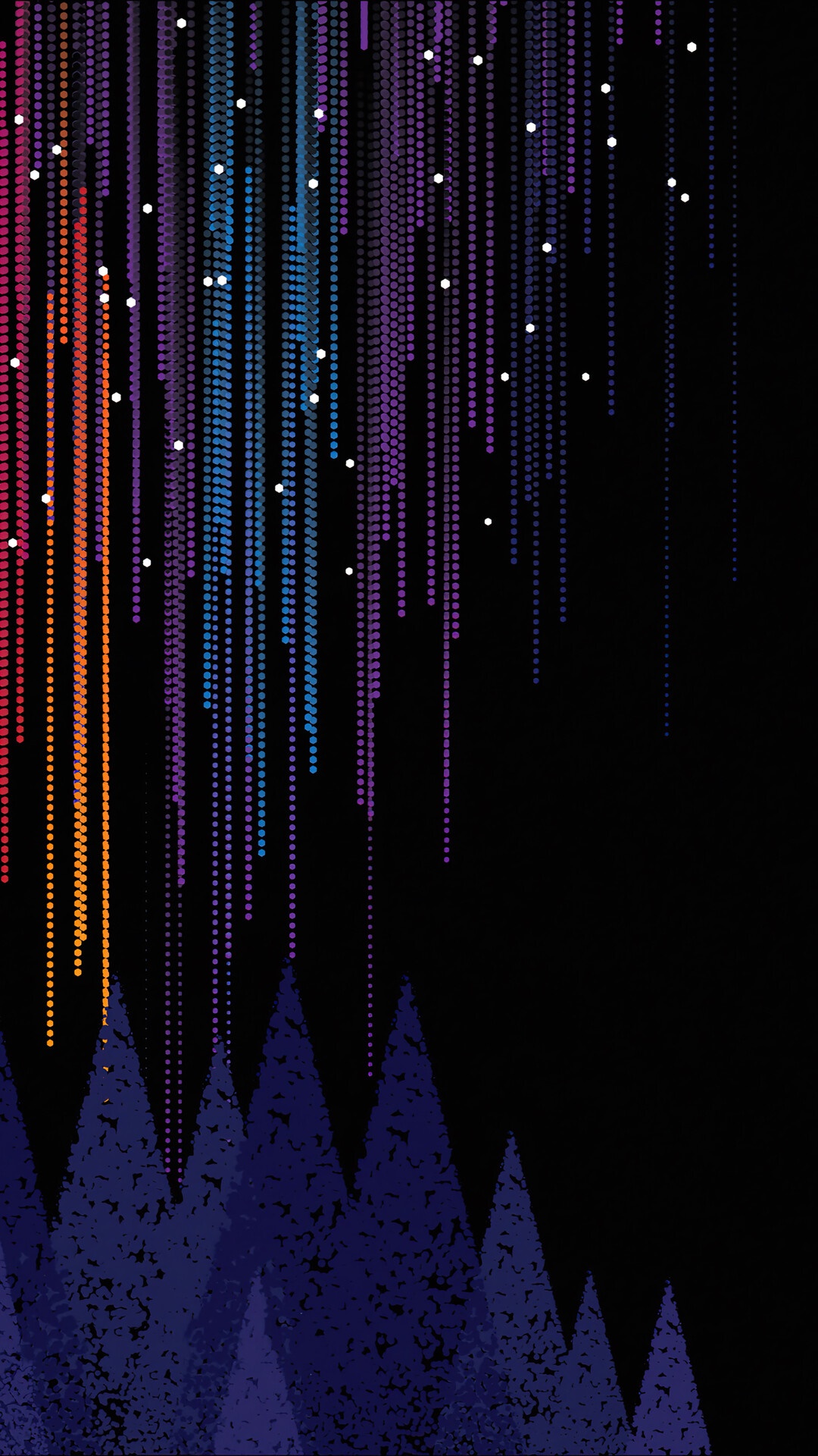 Abstract colorful digital art with falling lights and mountains HD Phone Wallpaper