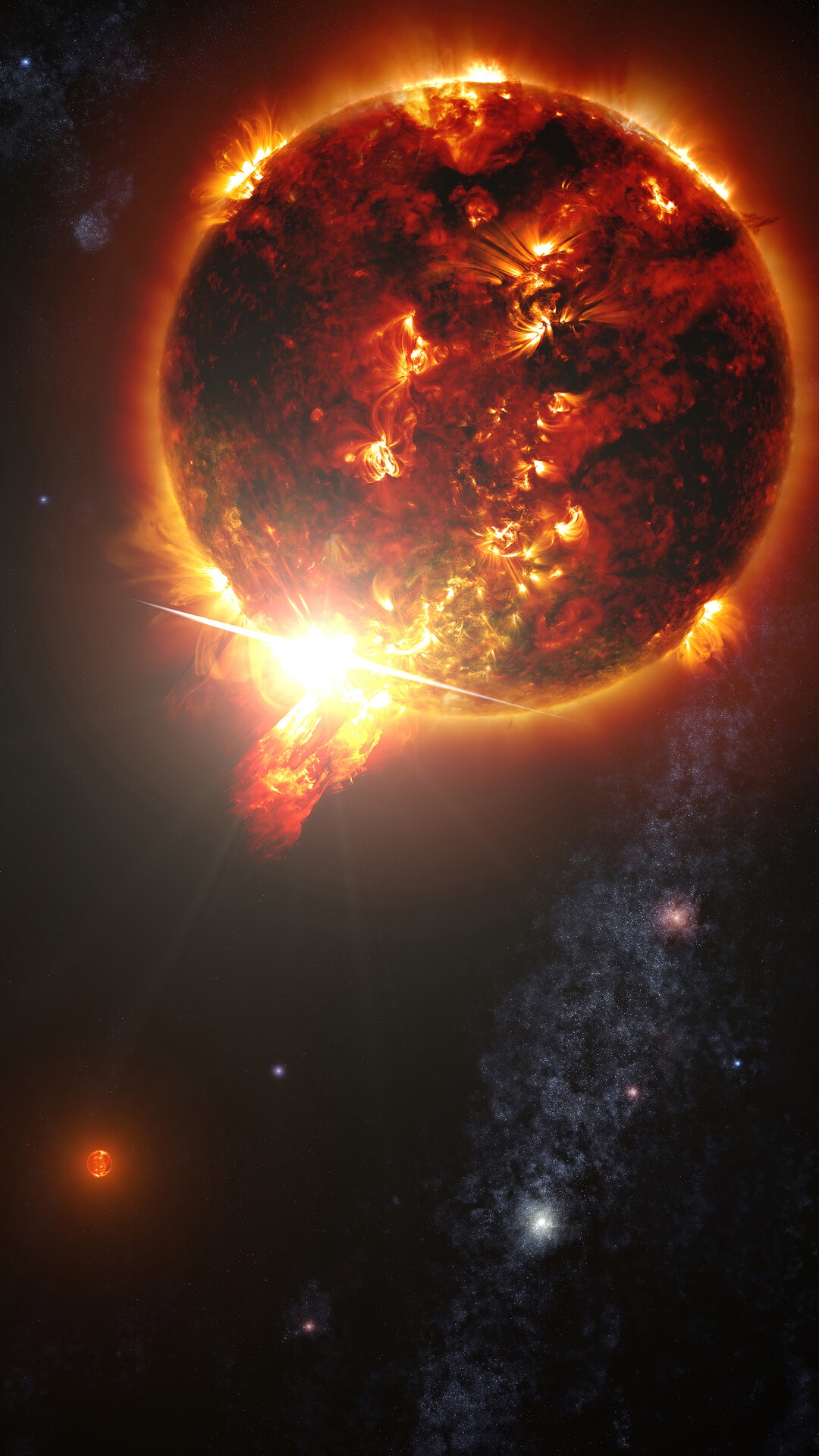 The Sun erupting with a solar flare in space HD Phone Wallpaper