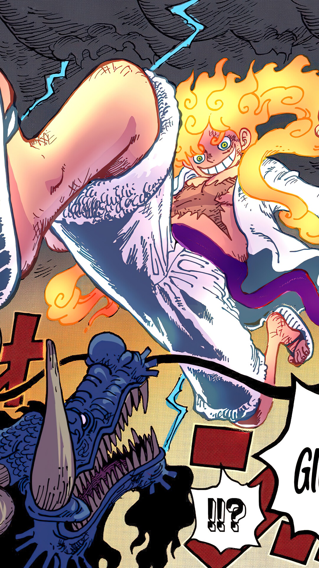 Monkey D. Luffy in Gear 5 from One Piece fighting Kaido HD Phone Wallpaper
