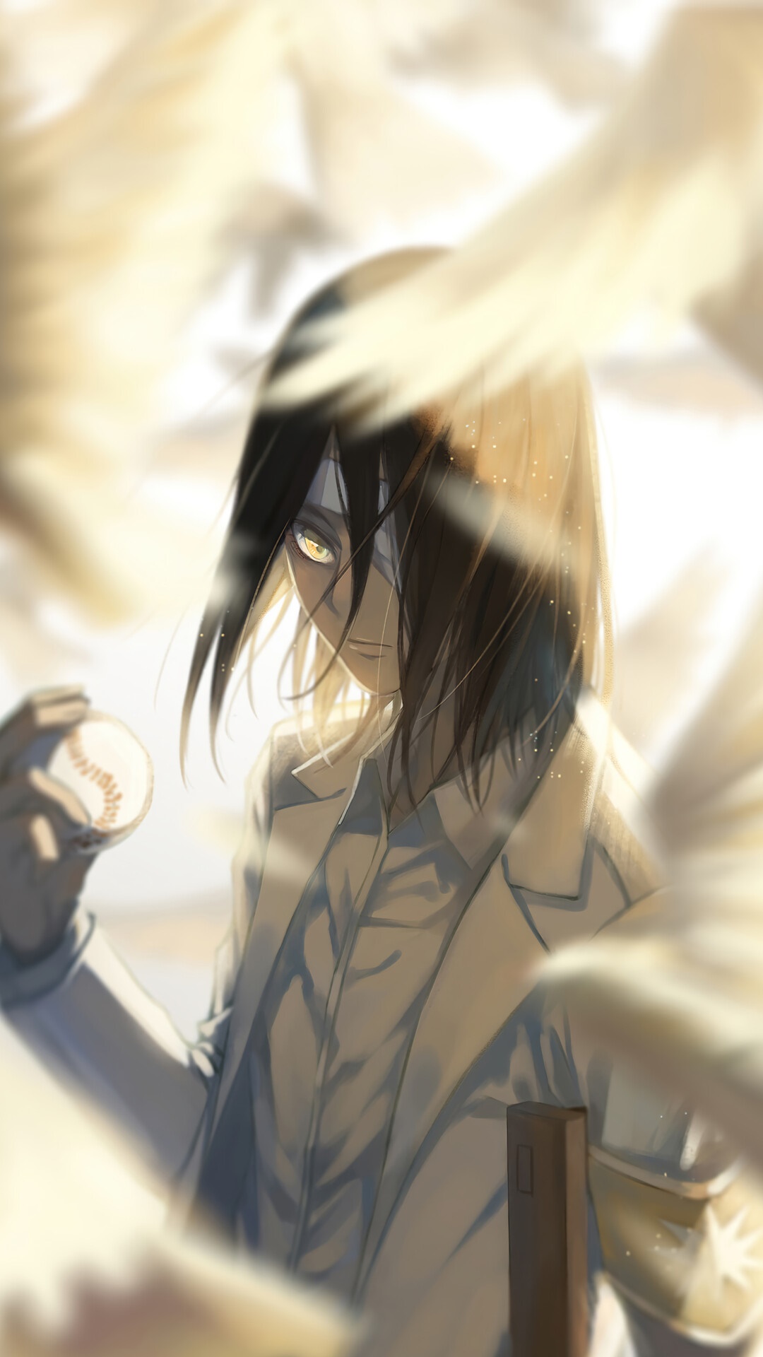 Eren Yeager from Attack on Titan holding a baseball HD Phone Wallpaper