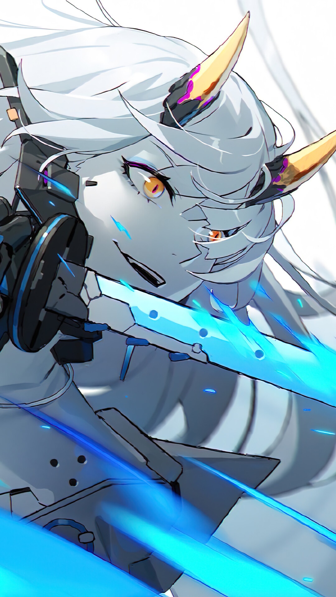 Anime Girl with White Hair and Katana HD Phone Wallpaper