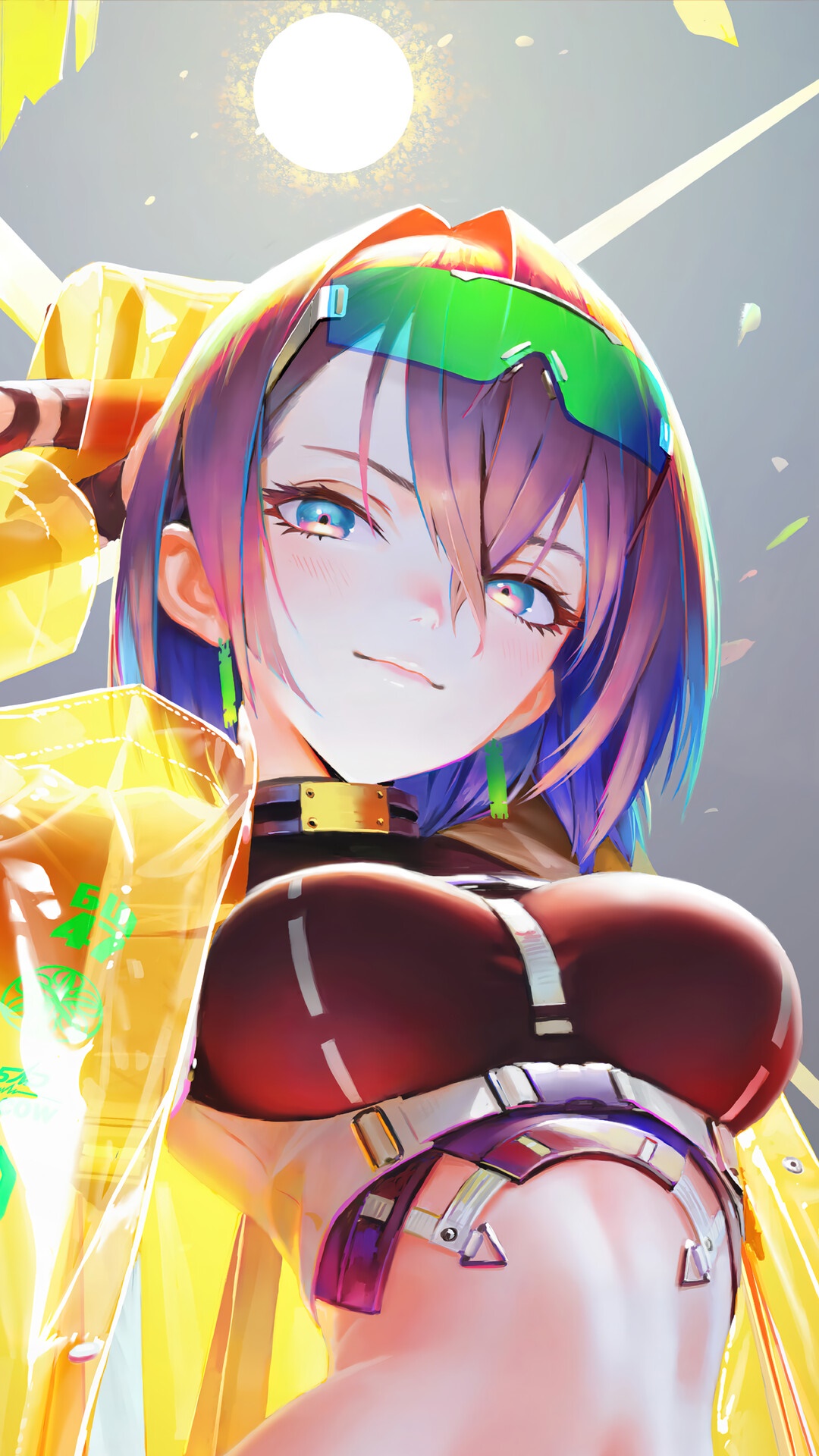 Anime girl with glasses and yellow jacket HD Phone Wallpaper