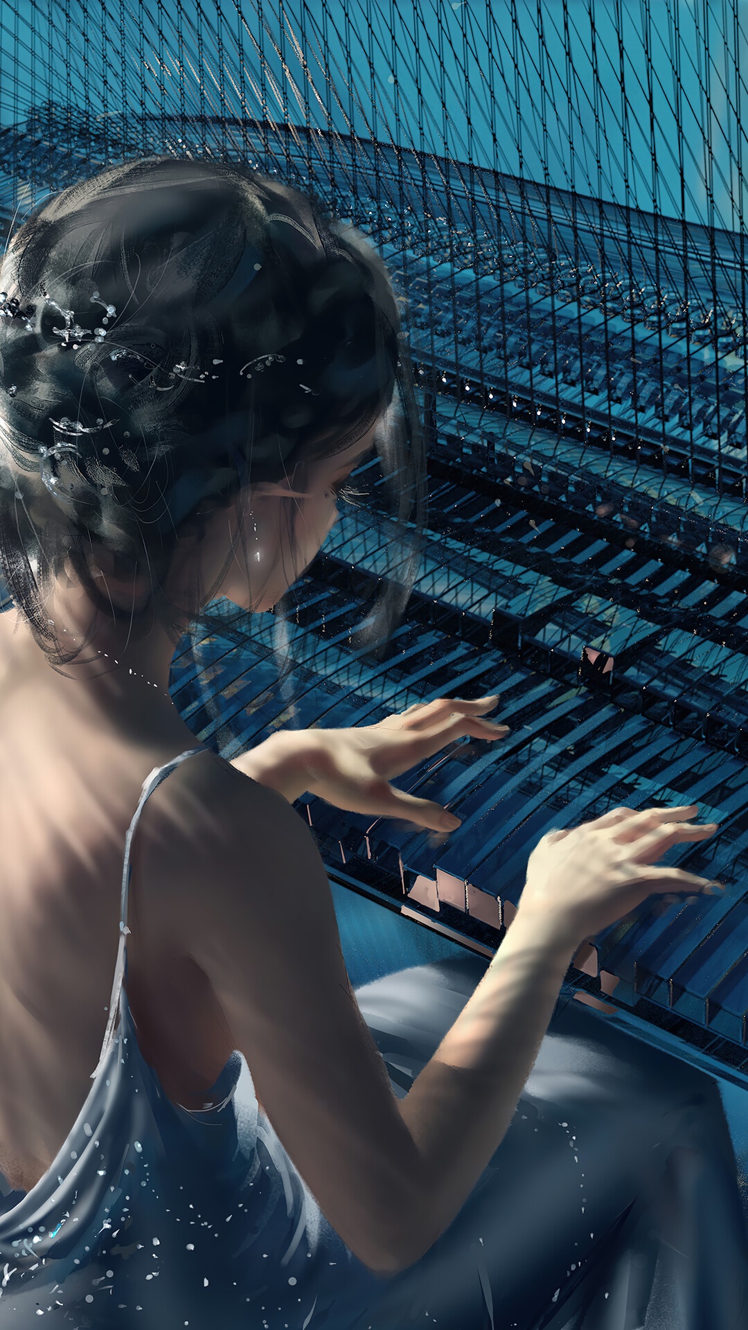 Girl playing piano HD Phone Wallpaper