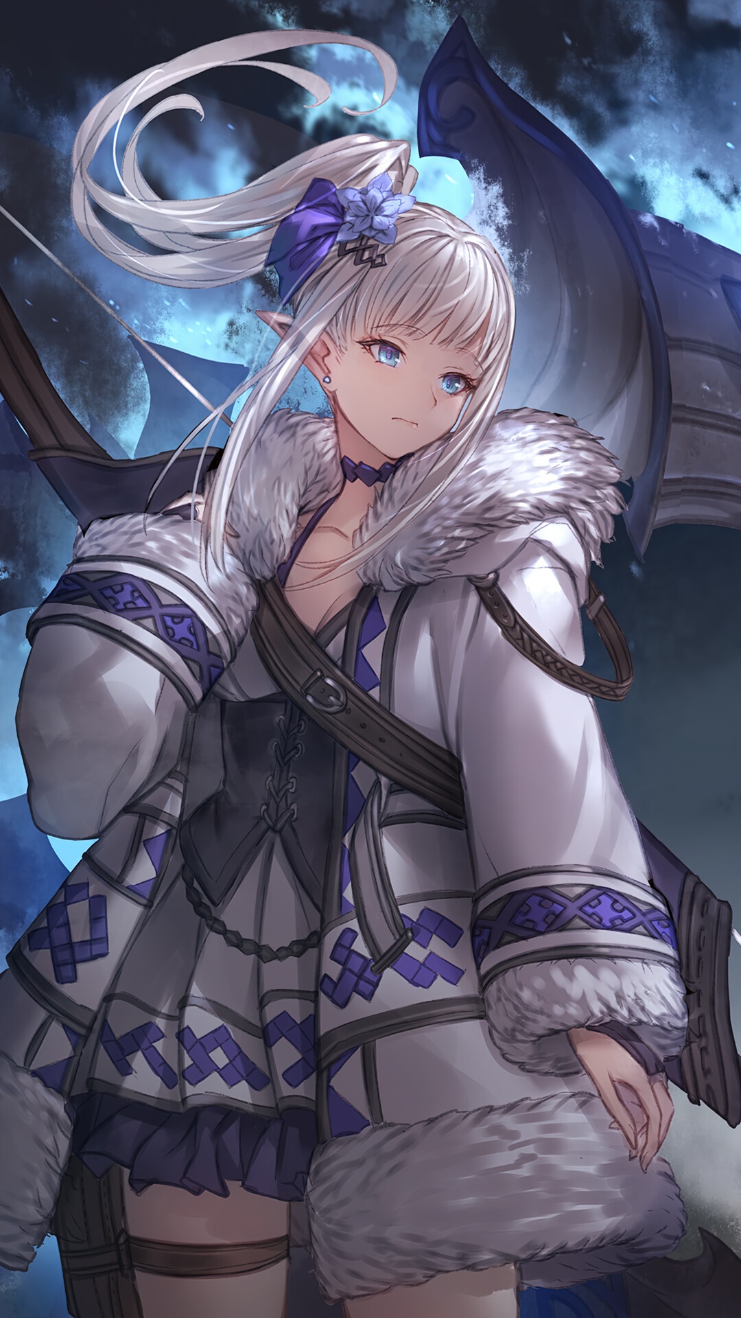 Anime Elf Girl in Winter Outfit HD Phone Wallpaper