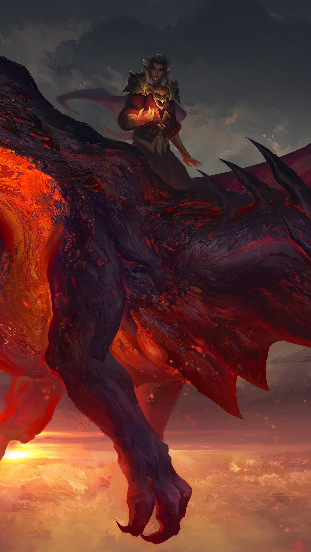 Dragon Rider with Fiery Dragon HD Phone Wallpaper
