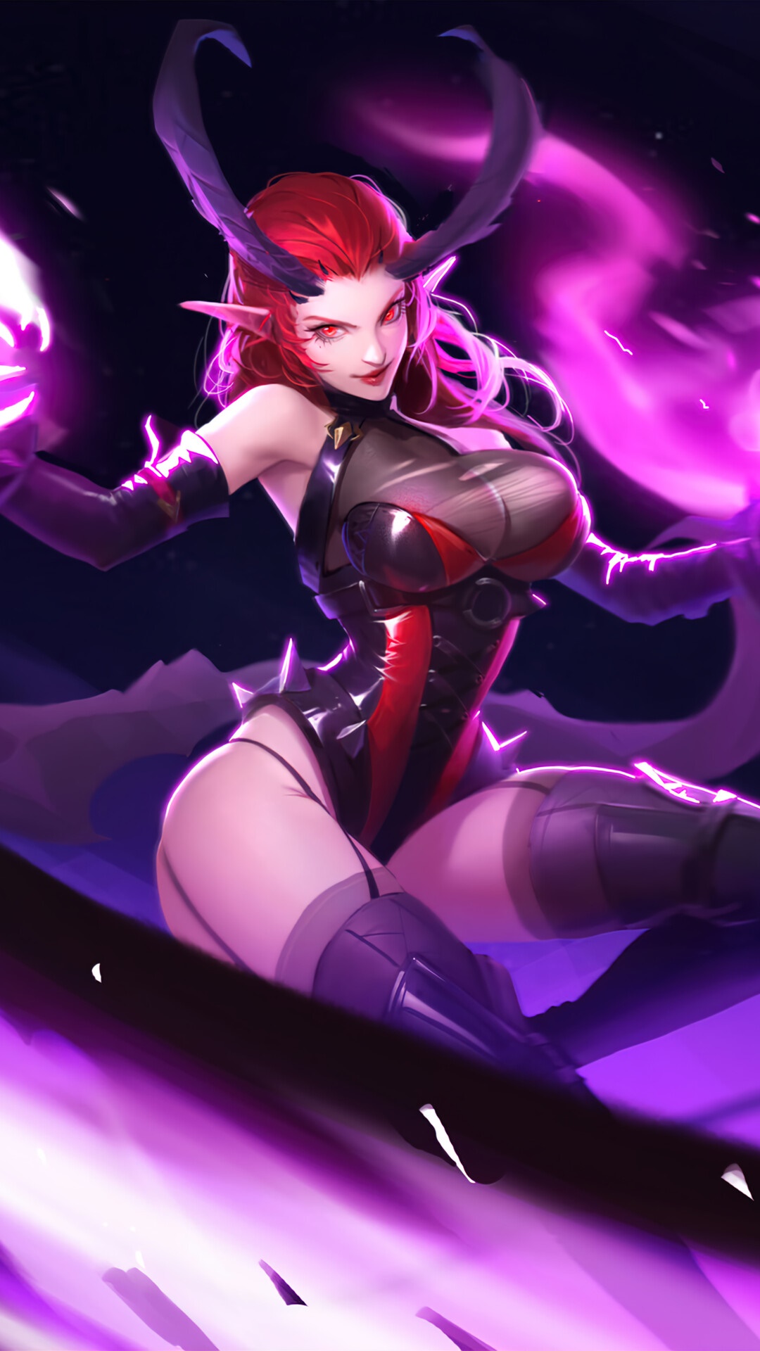 Demon Elf Girl Casting Purple Magic HD Phone Wallpaper