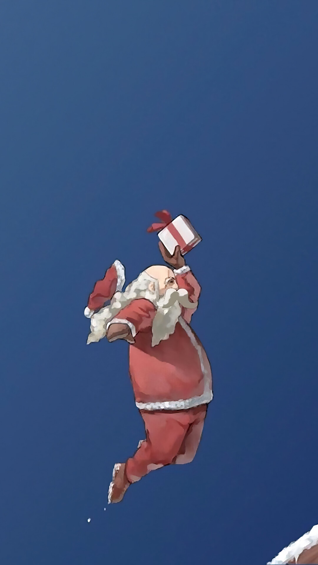 Santa Claus jumping with a gift HD Phone Wallpaper