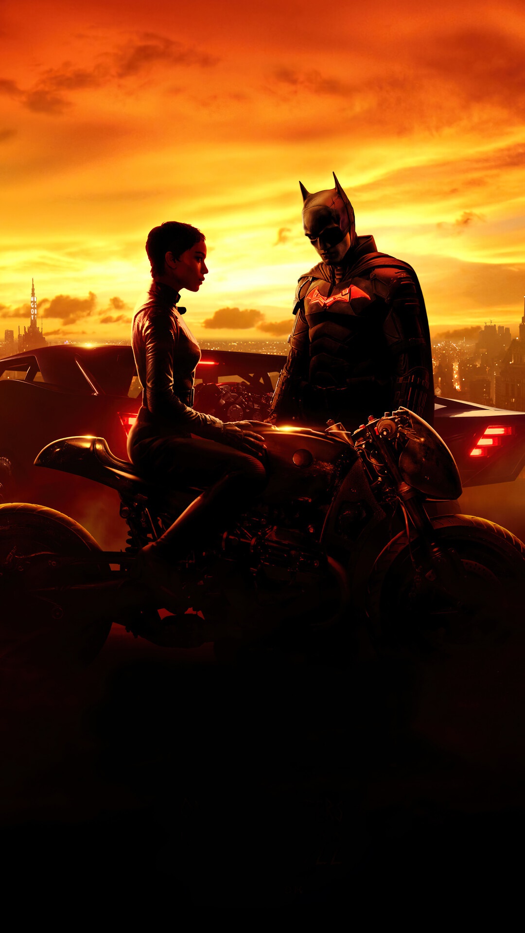 Batman and Catwoman on a motorcycle HD Phone Wallpaper
