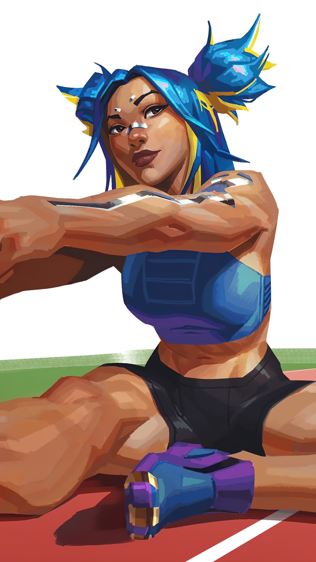 Neon from Valorant stretching on a track HD Phone Wallpaper