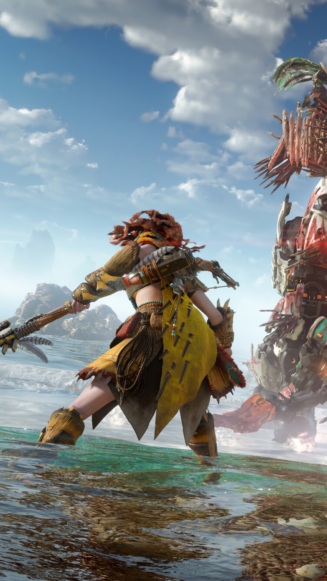 Aloy from Horizon Forbidden West fighting a machine HD Phone Wallpaper