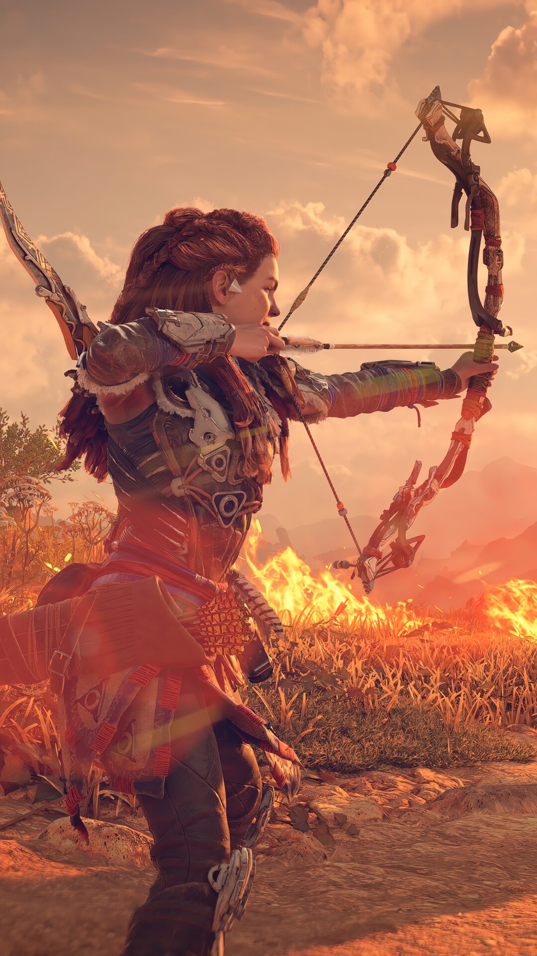 Aloy from Horizon Forbidden West aiming a bow HD Phone Wallpaper