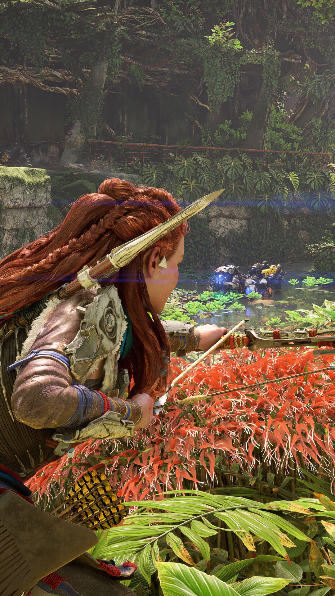 Aloy from Horizon Forbidden West aiming a bow HD Phone Wallpaper