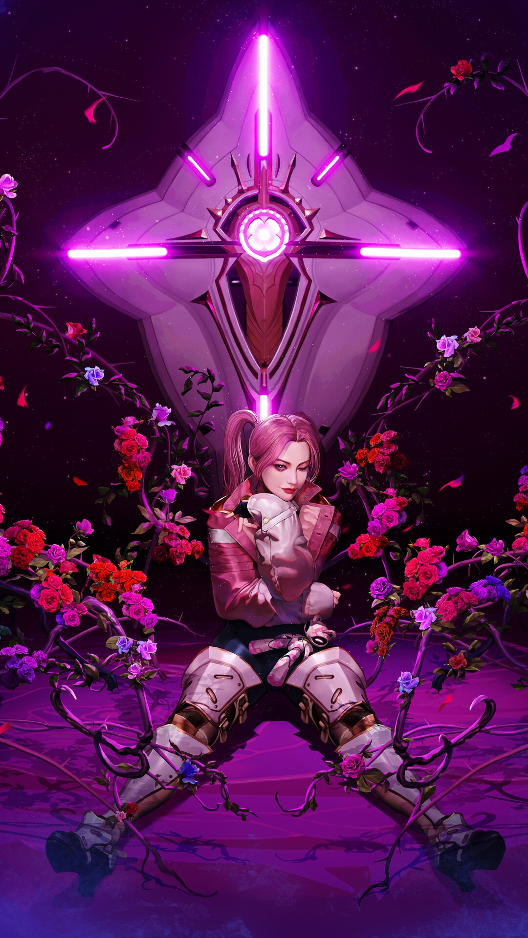 Girl holding a creature in Overprime HD Phone Wallpaper