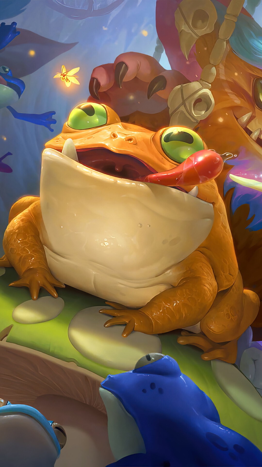 Orange frog with a red tongue in Legends of Runeterra HD Phone Wallpaper