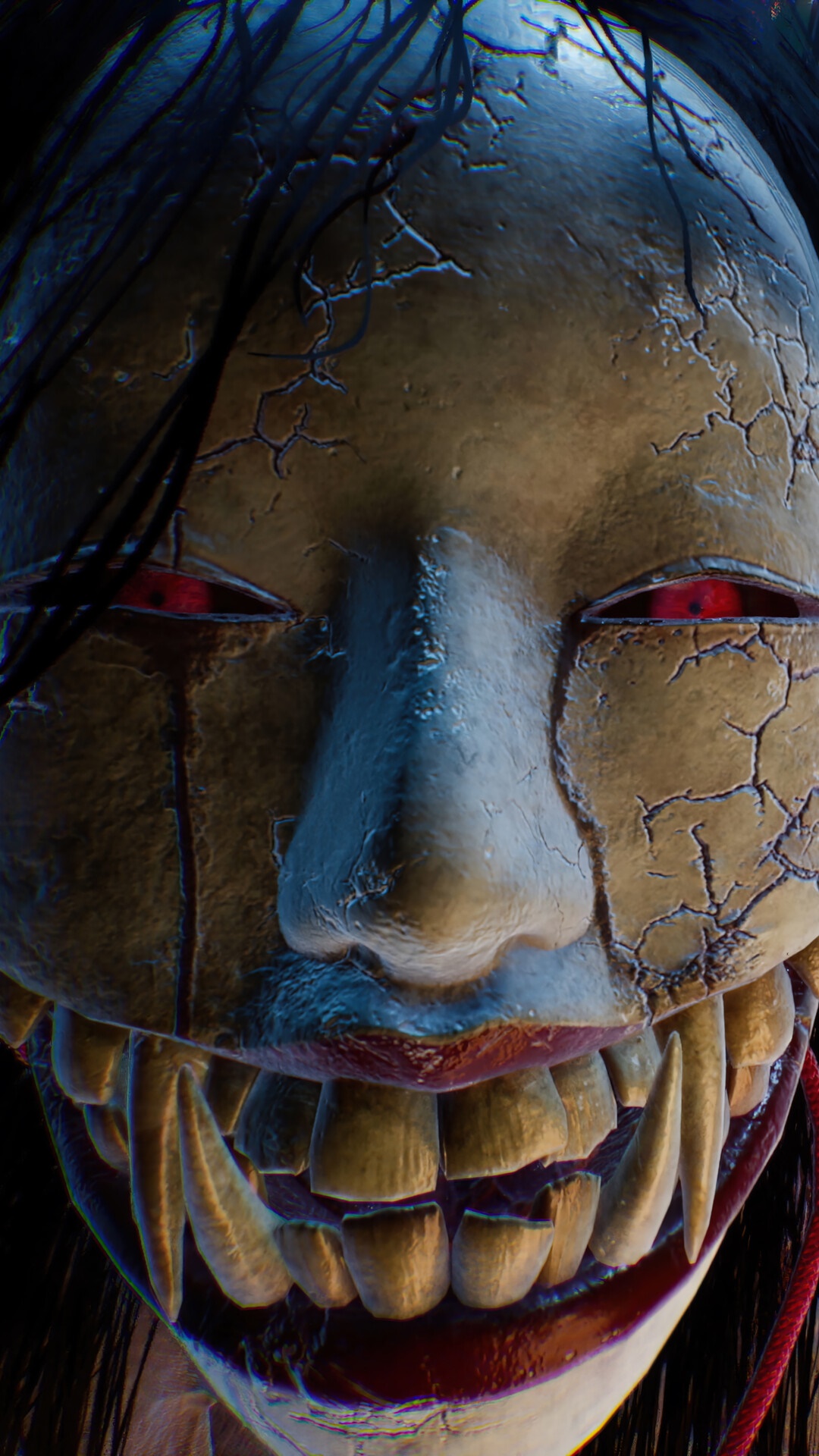 Scary mask with red eyes from Ghostwire Tokyo HD Phone Wallpaper