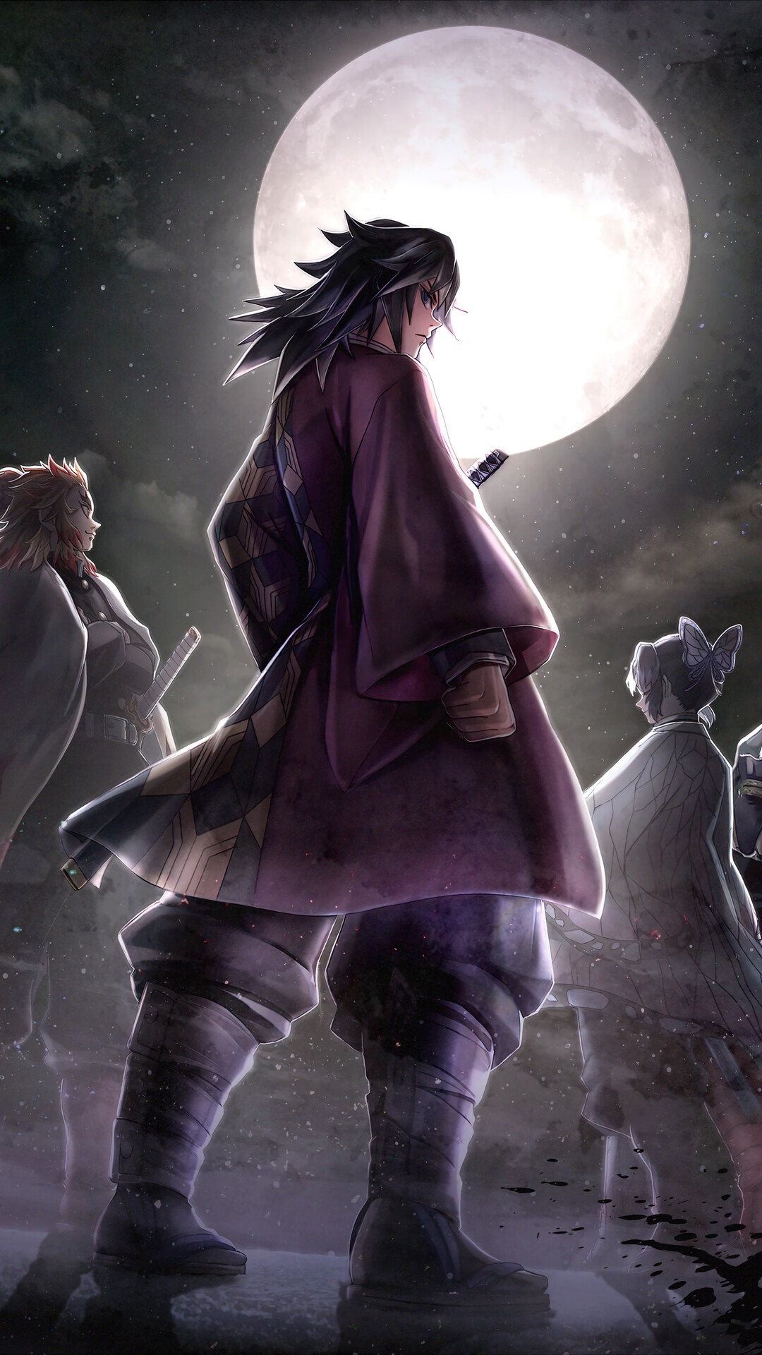 Demon Slayer: Kimetsu no Yaiba characters under the moon HD Phone Wallpaper