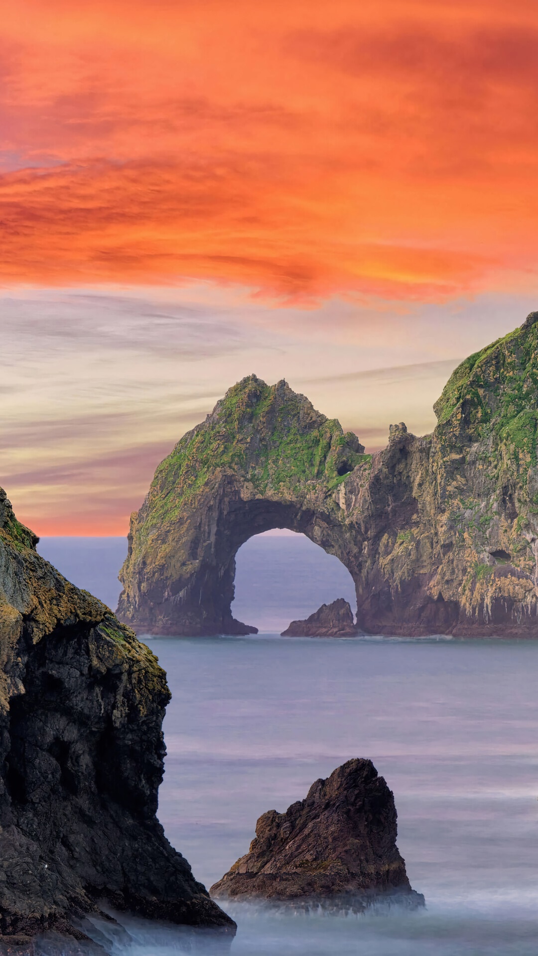 Arch Rock Formation in the Ocean at Sunset HD Phone Wallpaper