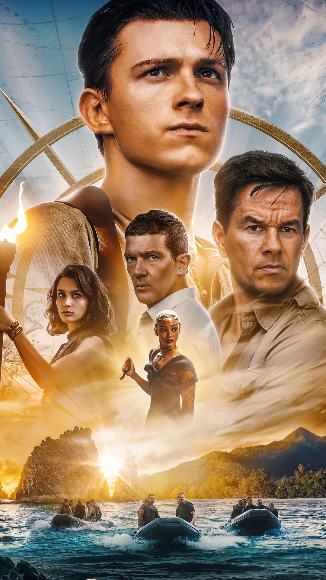 Uncharted Movie Poster with Tom Holland and Mark Wahlberg HD Phone Wallpaper