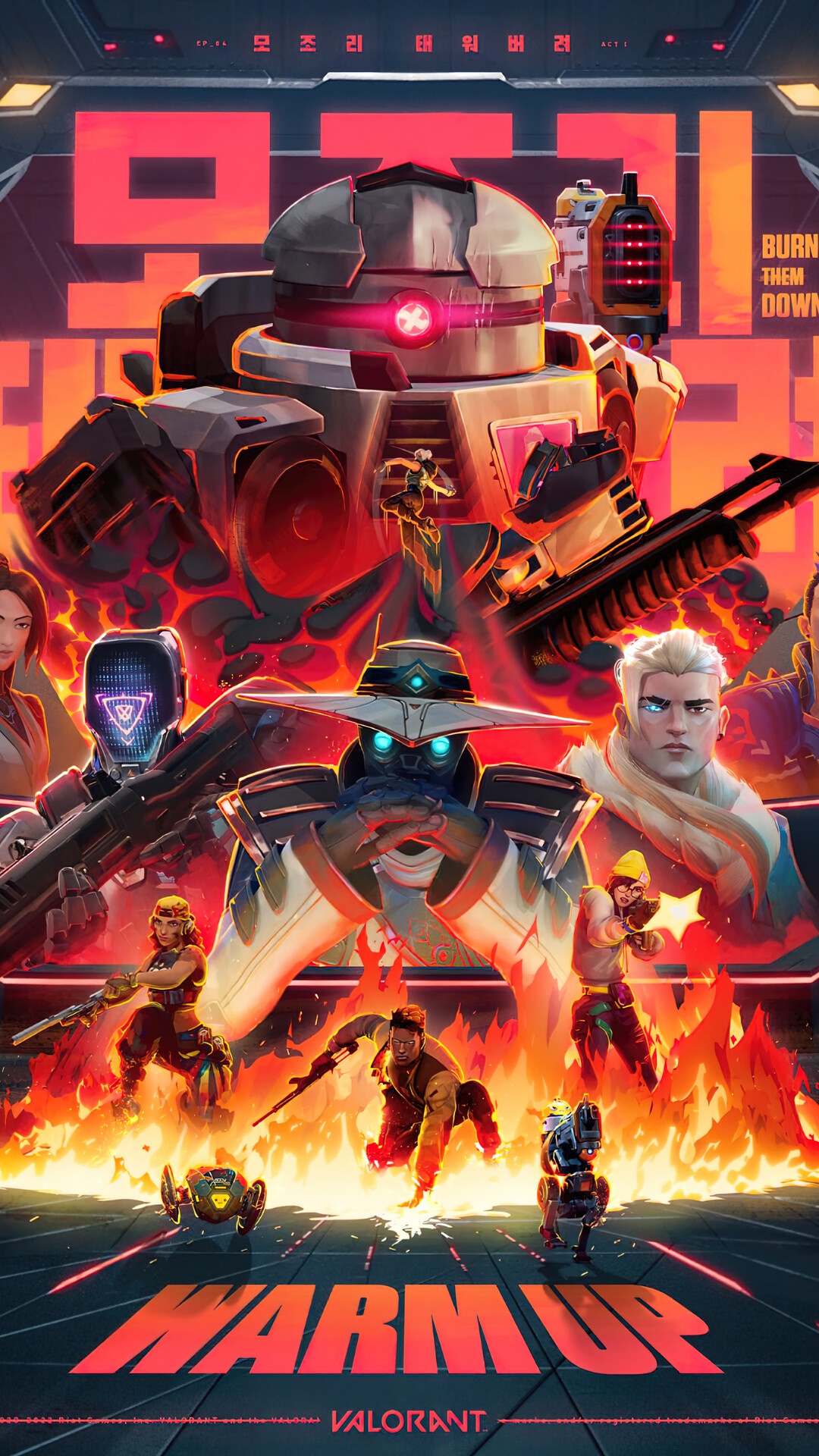 Valorant Warm Up Poster with Characters and Robot HD Phone Wallpaper