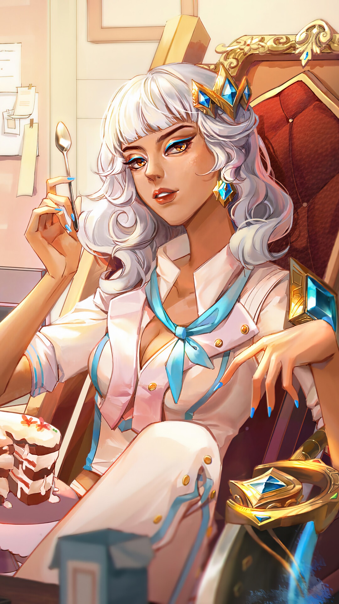 Qiyana from League of Legends eating cake HD Phone Wallpaper