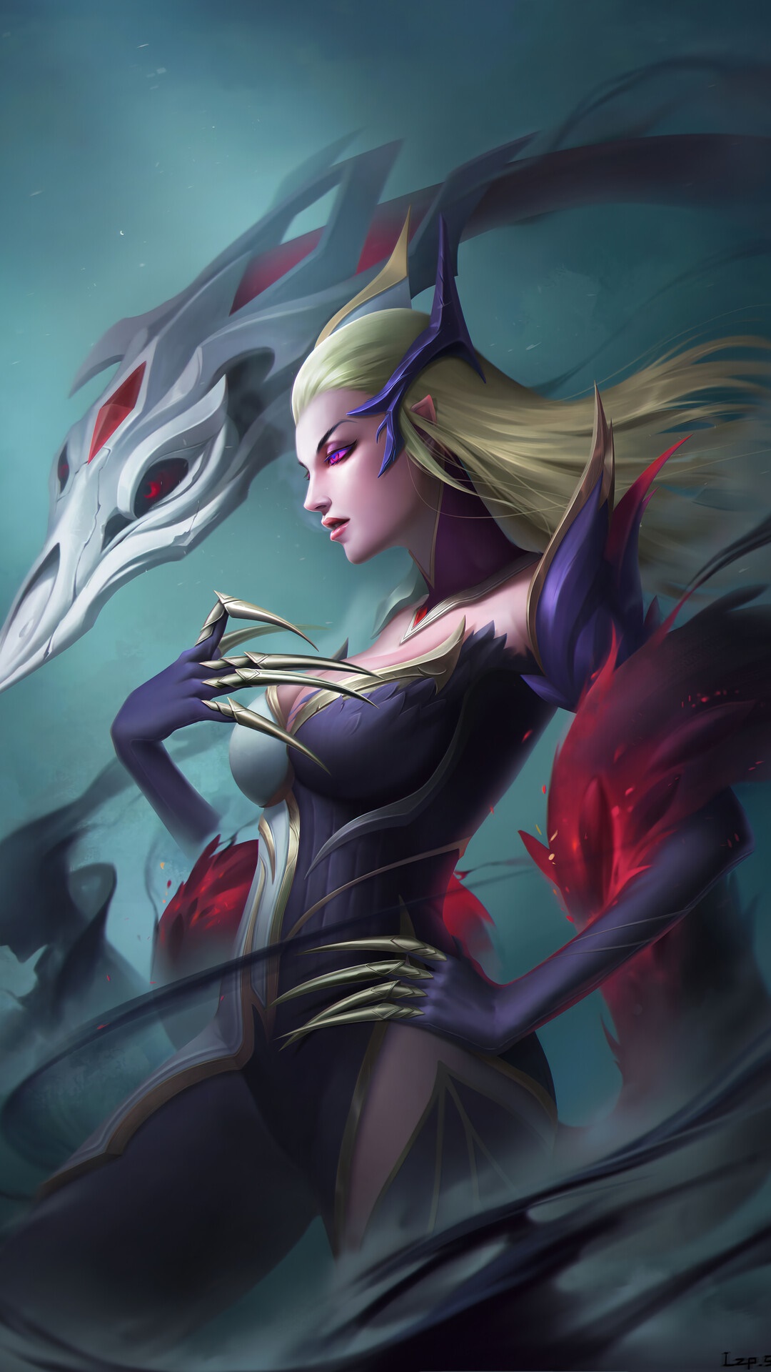 Evelynn from League of Legends with a creature HD Phone Wallpaper
