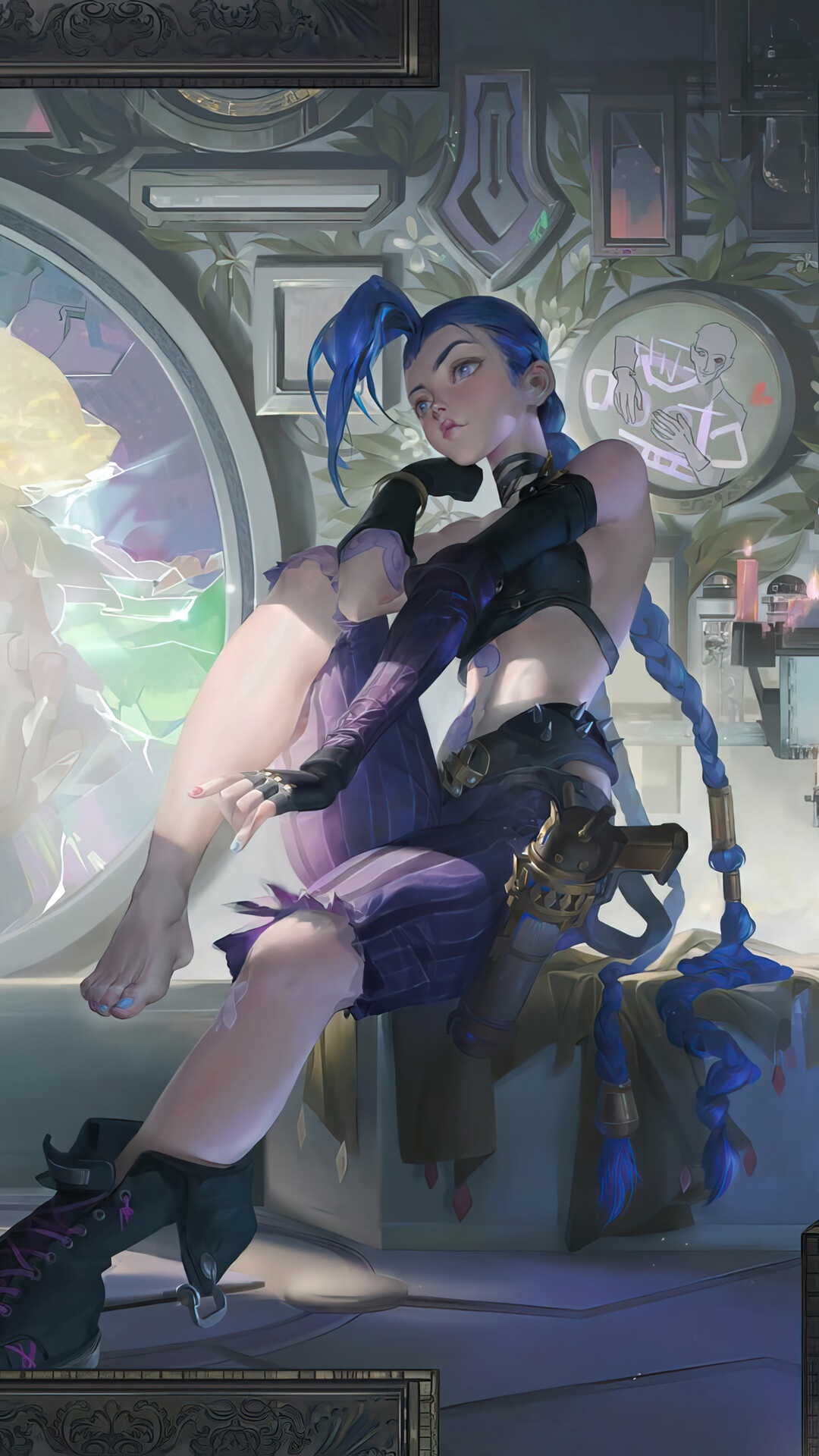 Jinx from Arcane sitting in a room HD Phone Wallpaper