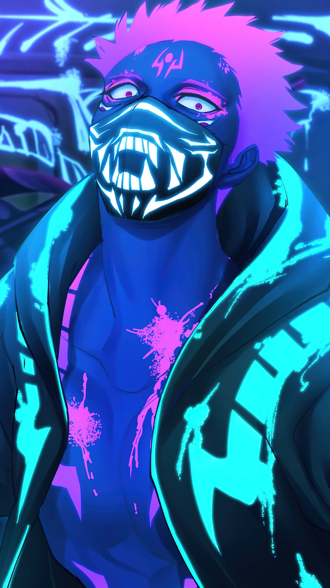 Ryomen Sukuna from Jujutsu Kaisen in Neon Style HD Phone Wallpaper
