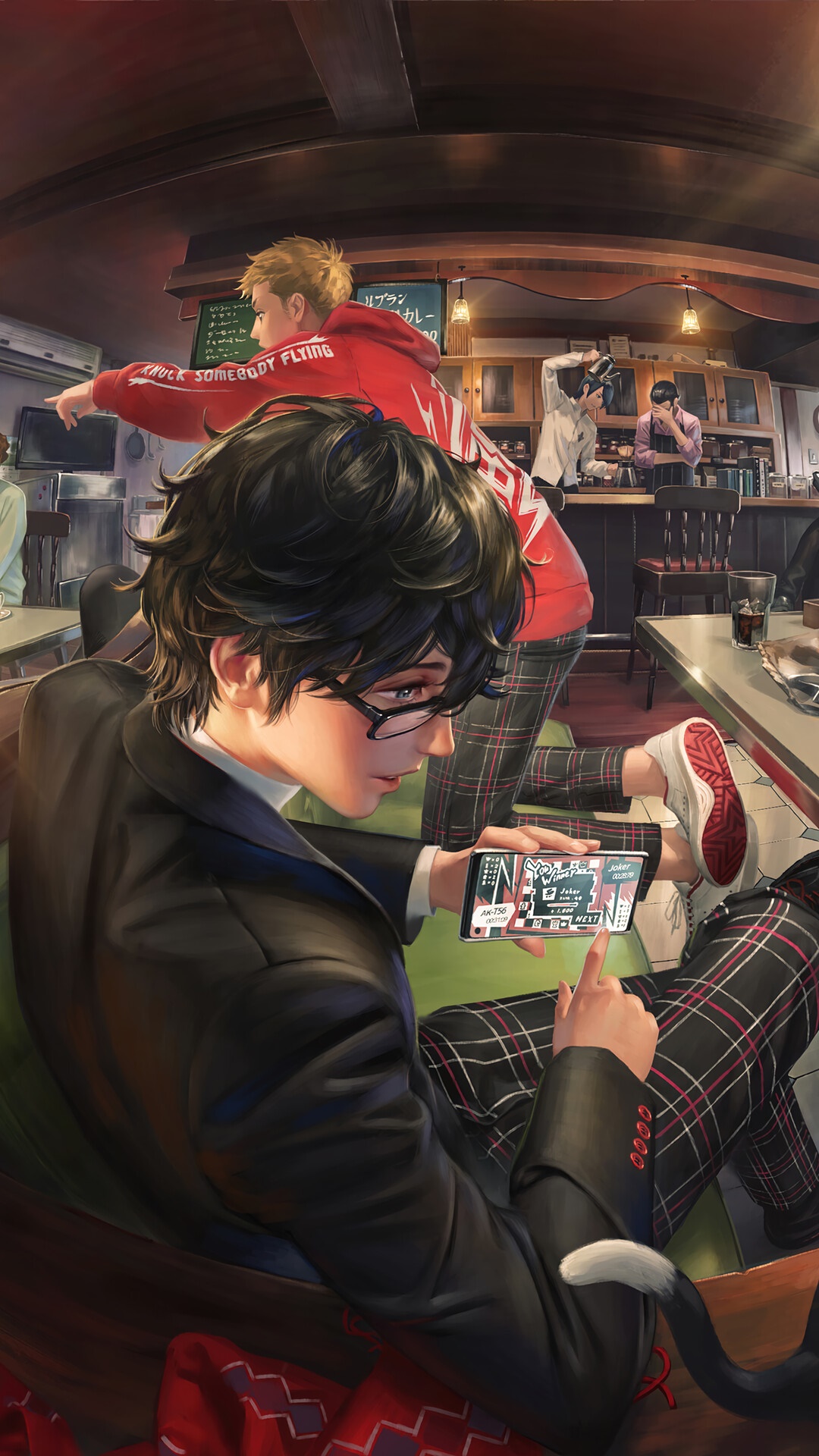 Joker and Ryuji from Persona 5 in a cafe HD Phone Wallpaper