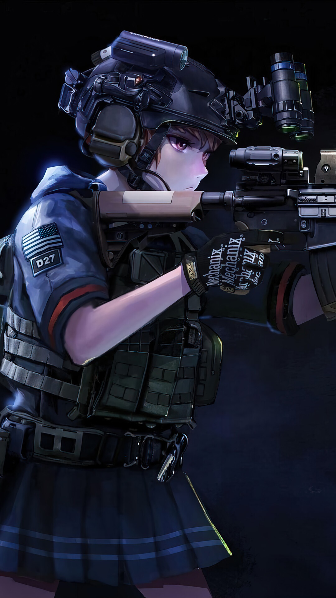 Anime girl soldier with rifle HD Phone Wallpaper