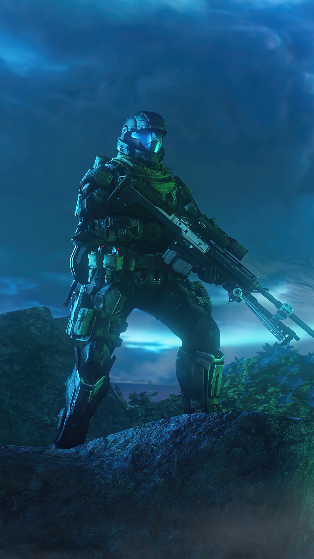 Master Chief from Halo Infinite with a sniper rifle HD Phone Wallpaper