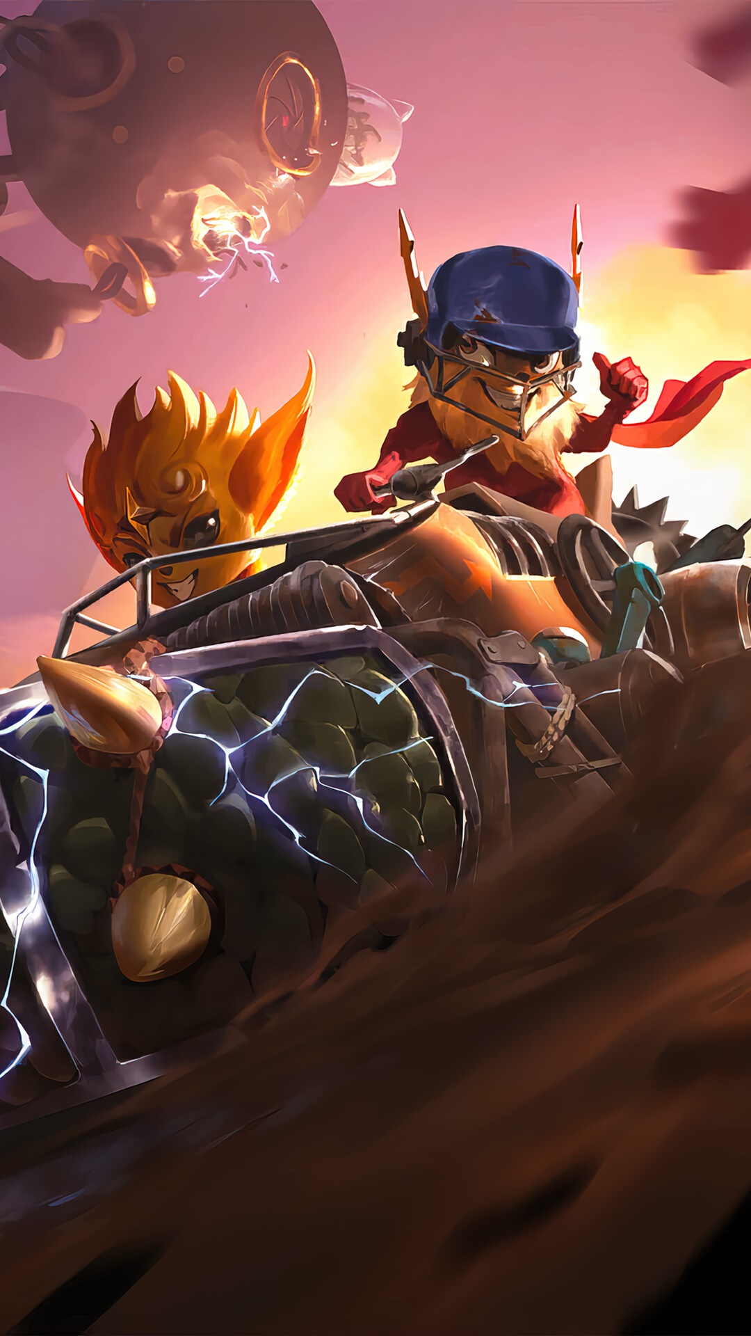 Two characters in a vehicle from Legends of Runeterra HD Phone Wallpaper