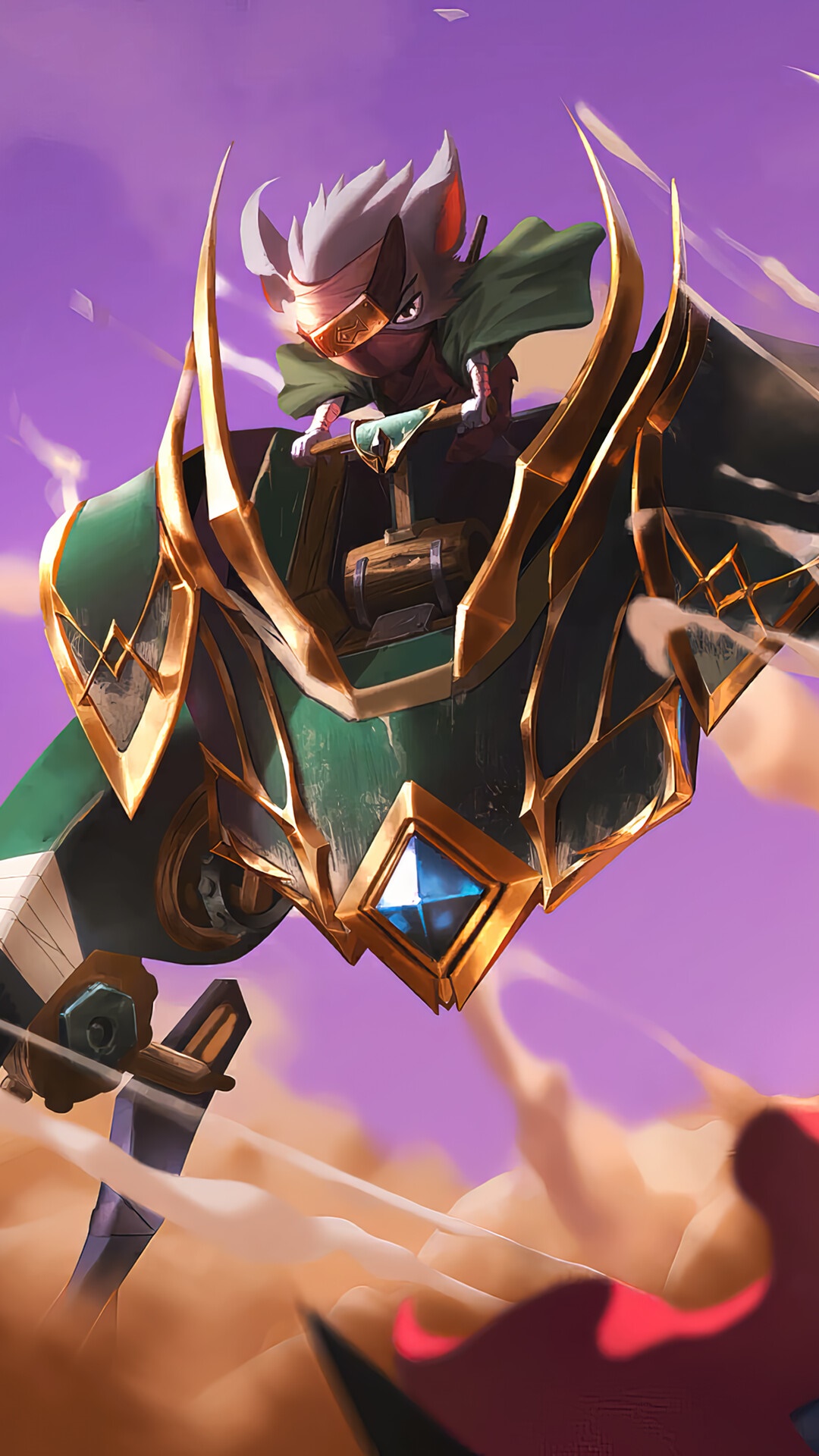 Kled from Legends of Runeterra riding a mechanical suit HD Phone Wallpaper