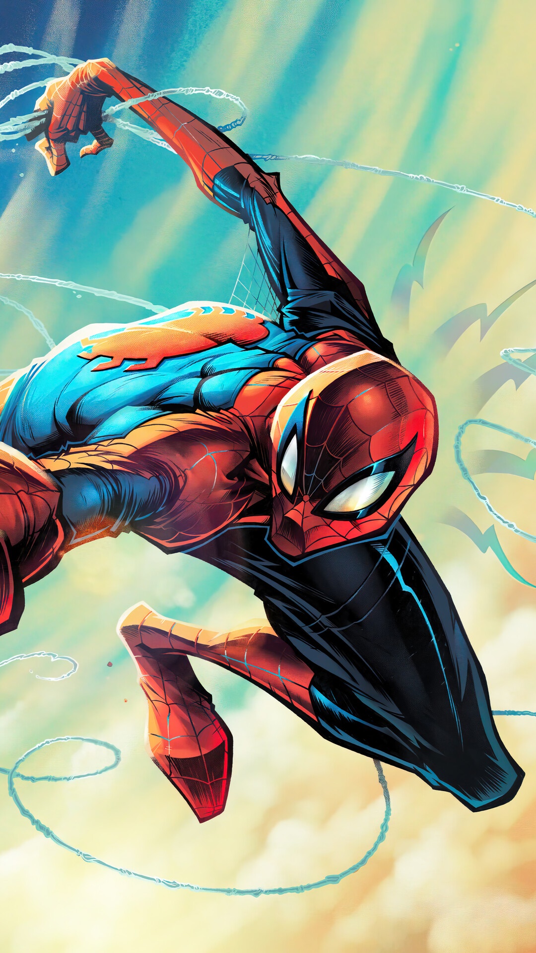 Spider-Man swinging through the sky HD Phone Wallpaper