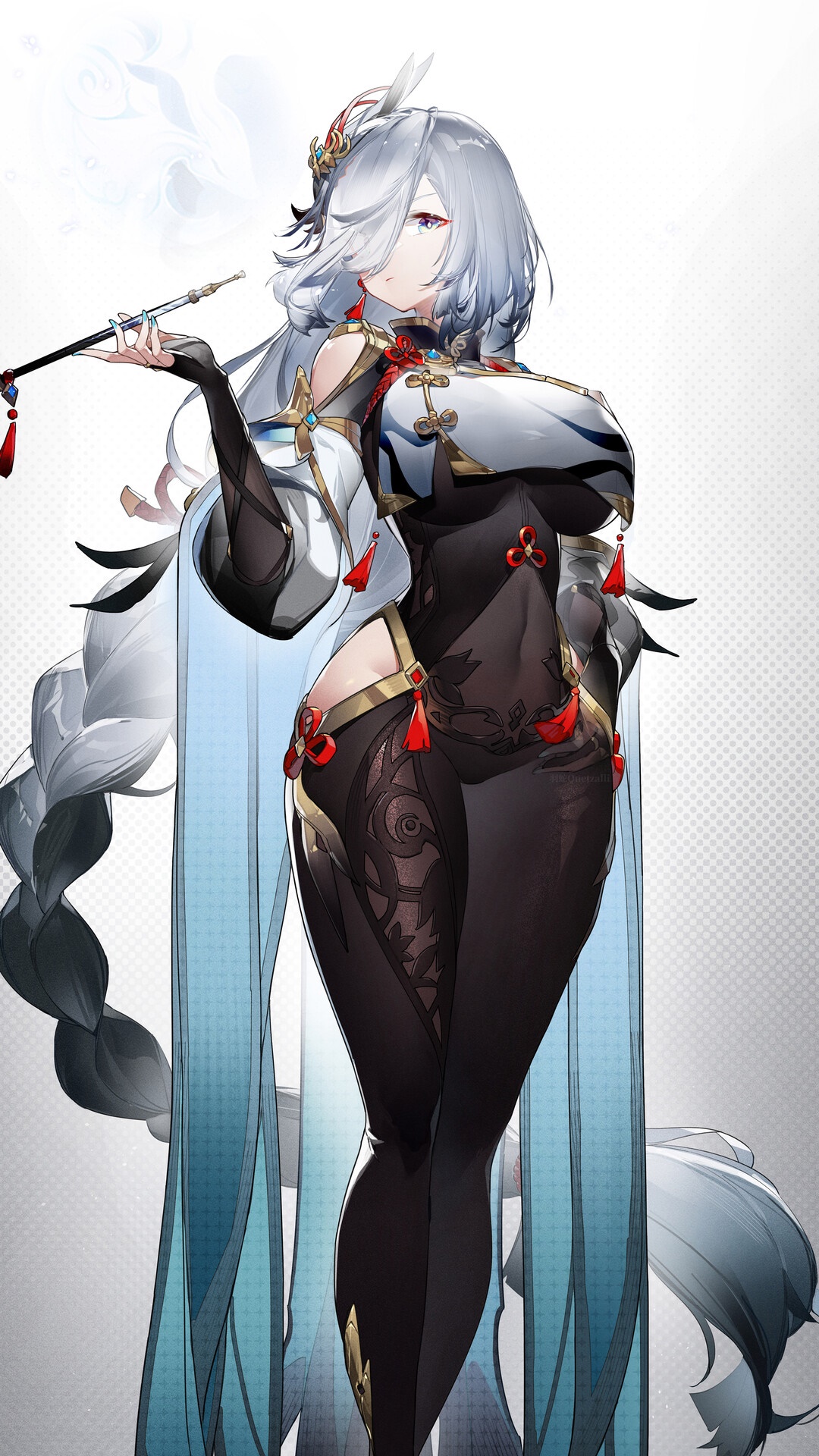 Shenhe from Genshin Impact holding a smoking pipe HD Phone Wallpaper