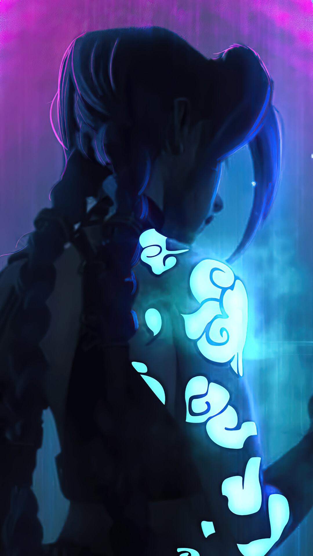 Jinx from Arcane Series with glowing tattoos HD Phone Wallpaper