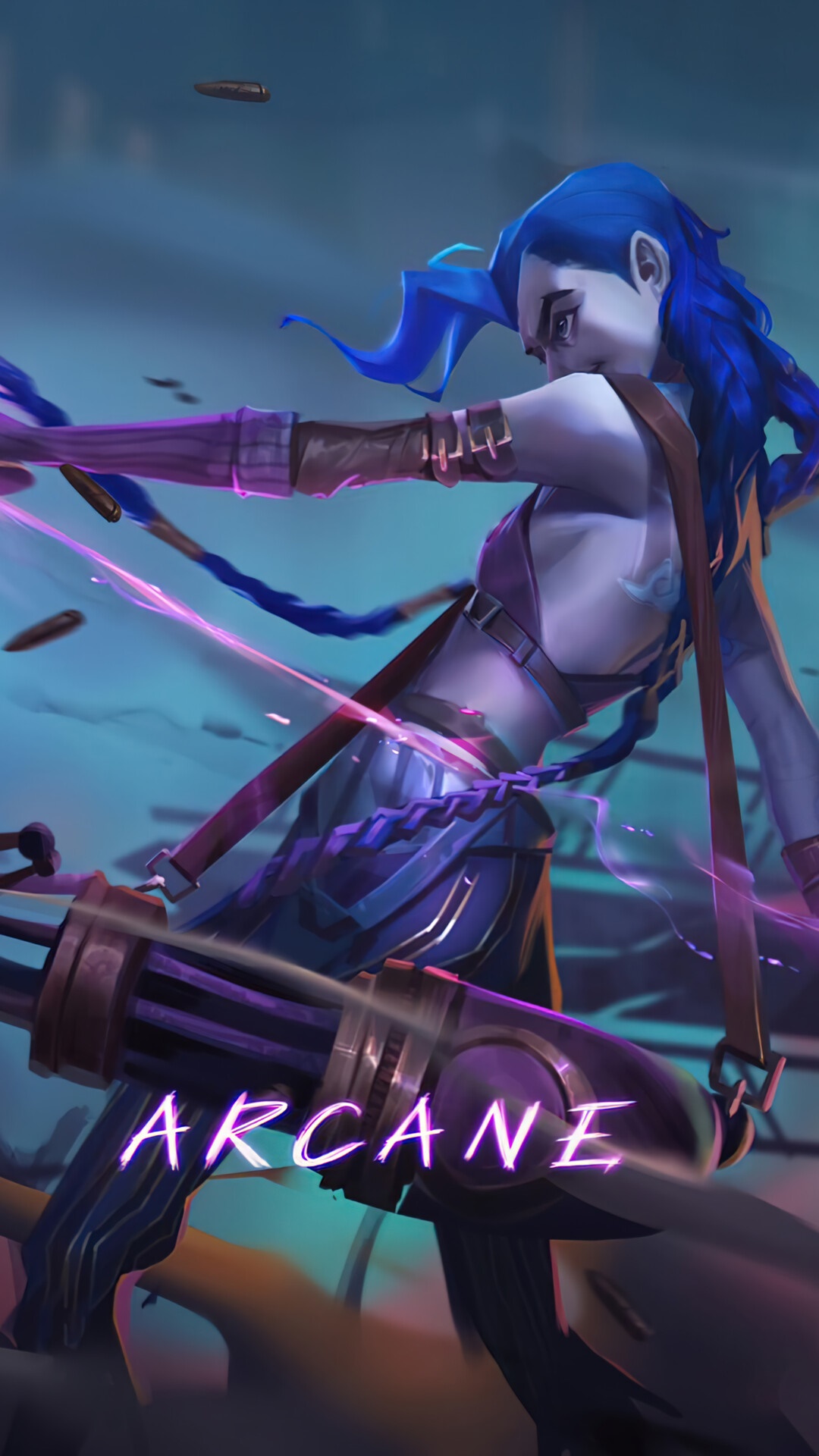Jinx from Arcane Series with a Minigun HD Phone Wallpaper