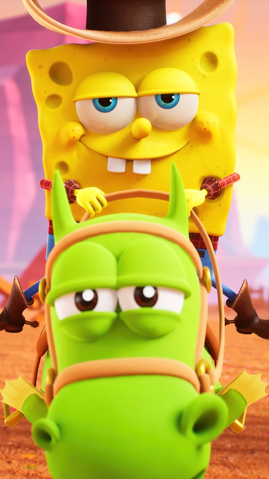 SpongeBob SquarePants from The Cosmic Shake riding a green creature HD Phone Wallpaper