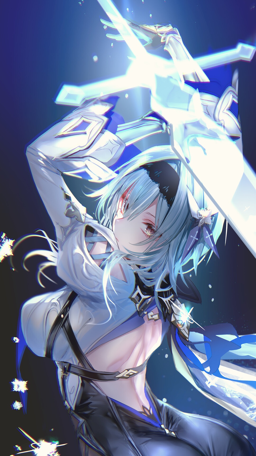 Eula from Genshin Impact holding a sword HD Phone Wallpaper