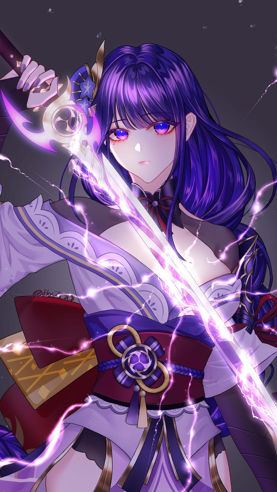 Raiden Shogun from Genshin Impact with sword HD Phone Wallpaper