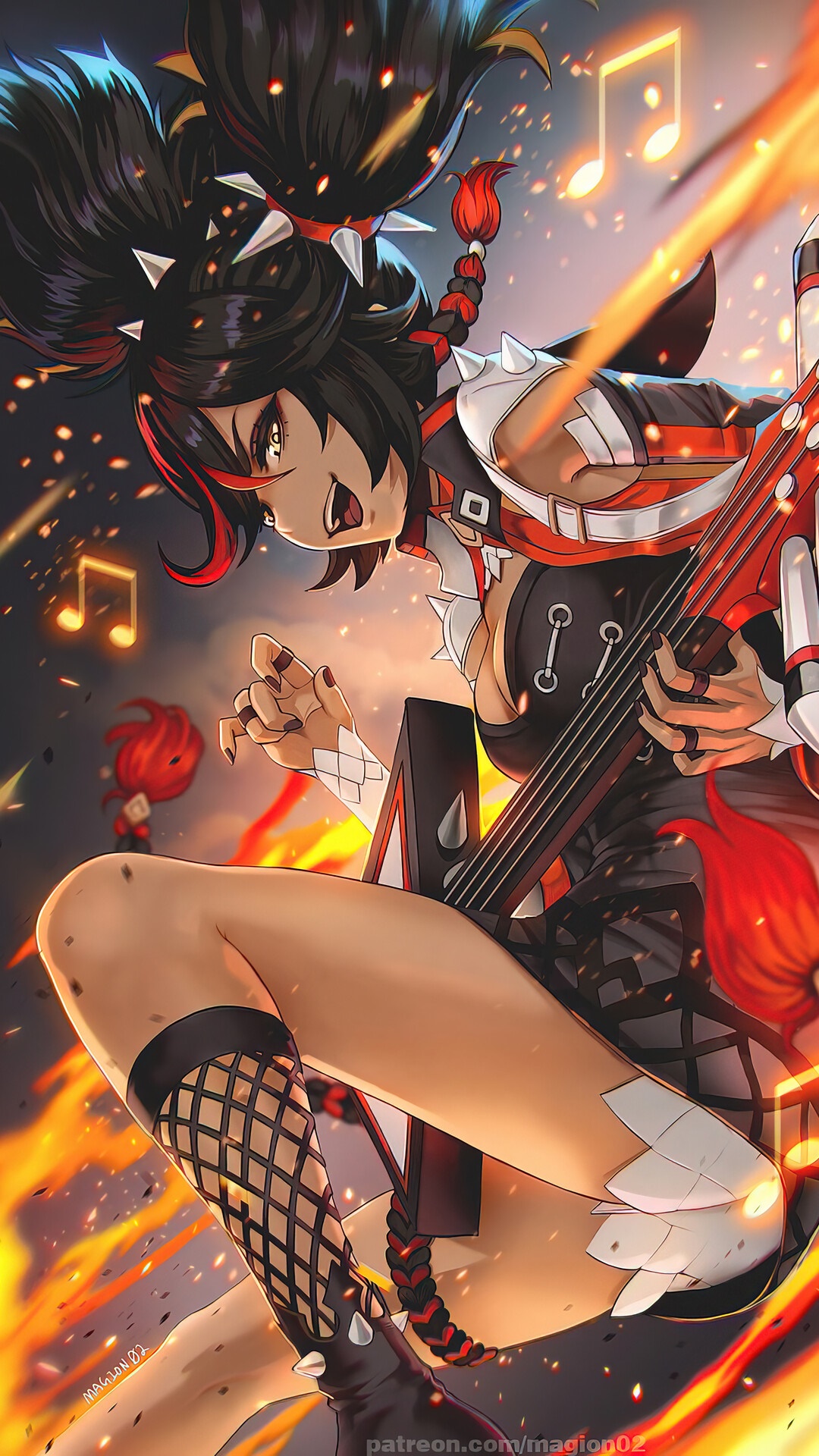 Xinyan from Genshin Impact playing guitar HD Phone Wallpaper