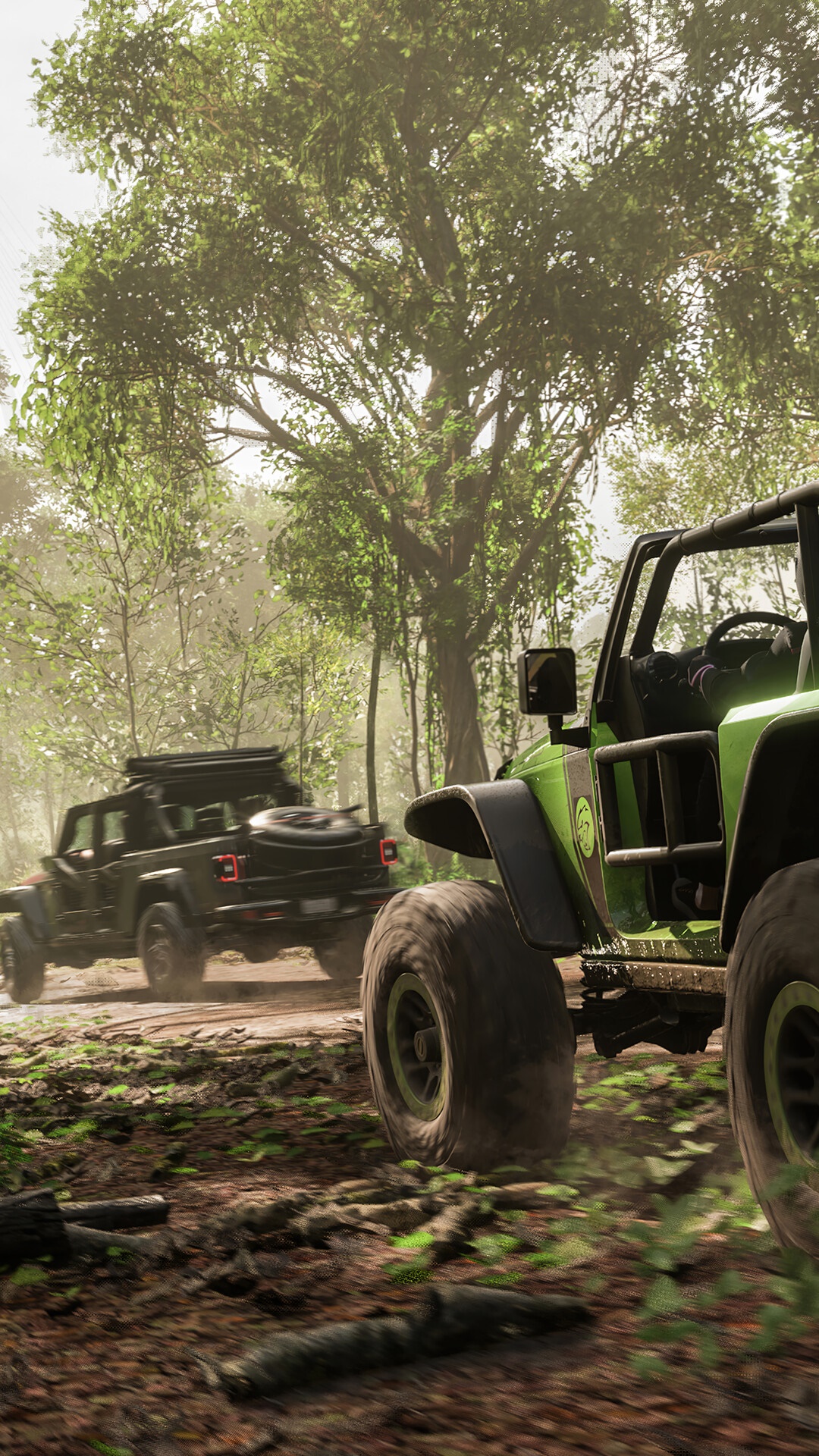 Forza Horizon 5 Jeep off-roading in a forest HD Phone Wallpaper