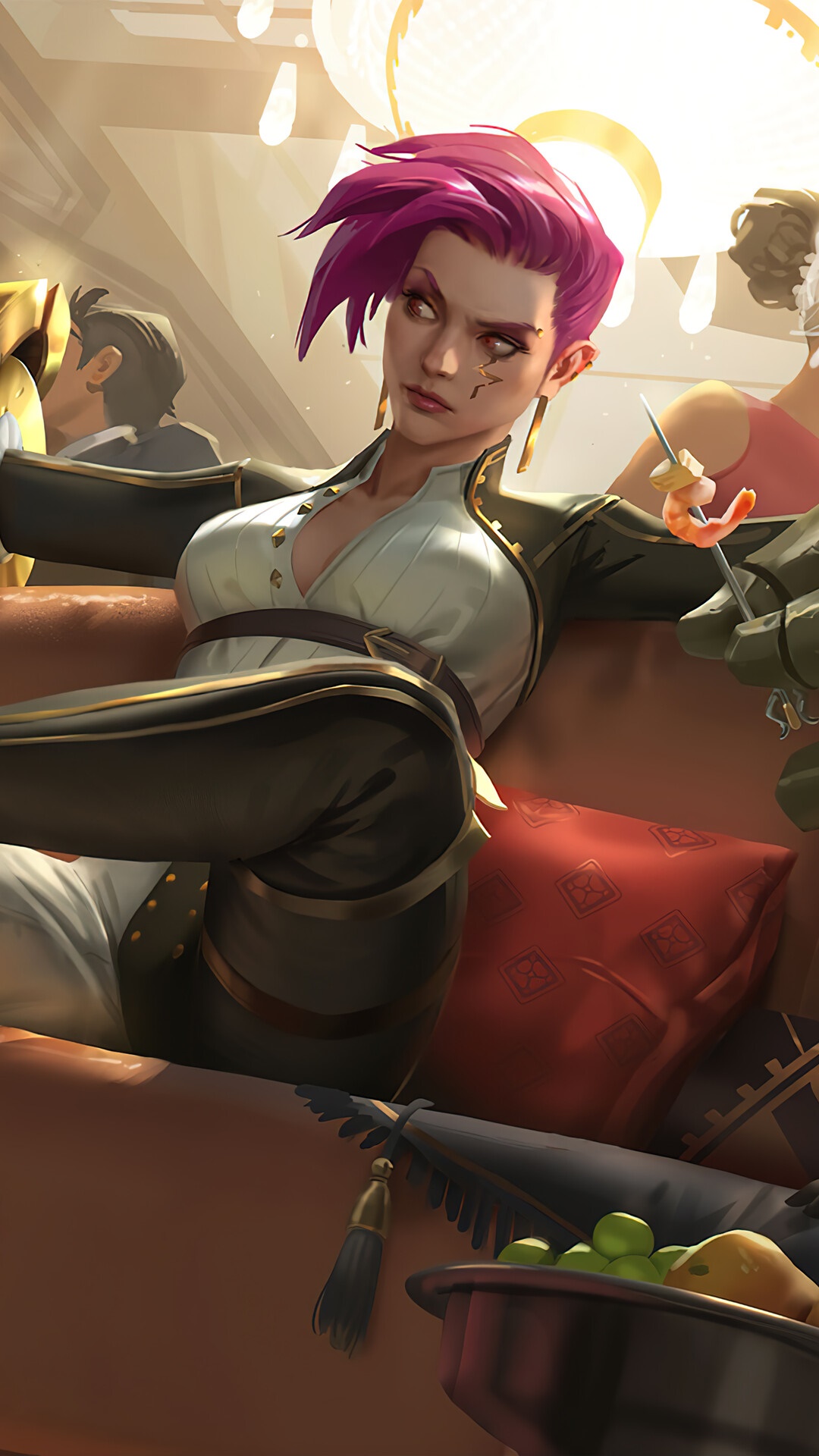 Vi from League of Legends sitting on a couch HD Phone Wallpaper
