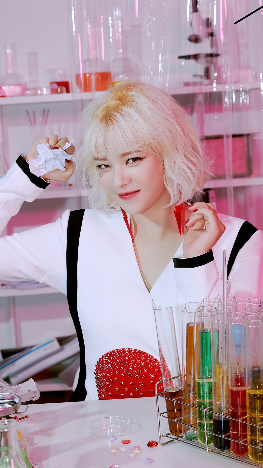 Jeongyeon from TWICE in a laboratory HD Phone Wallpaper