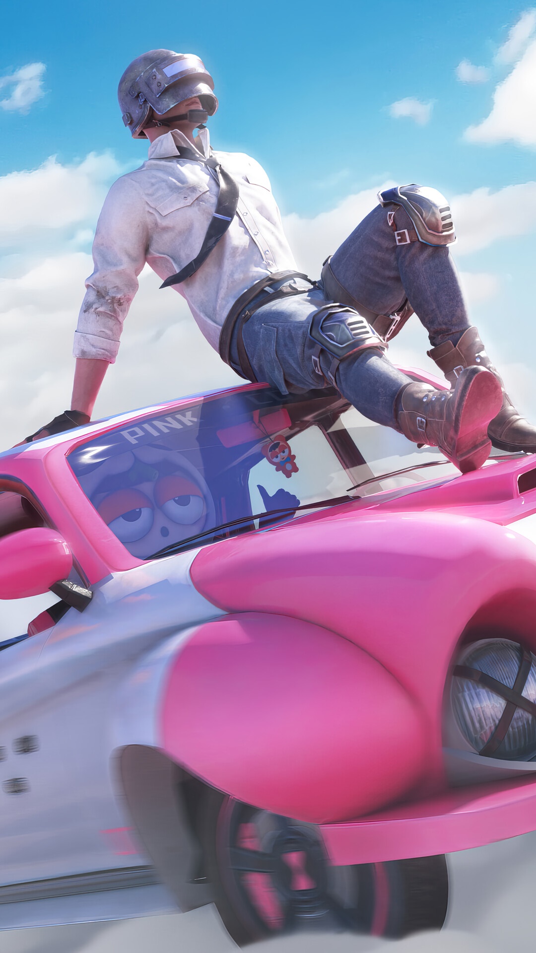 Player in PUBG Mobile on a pink car HD Phone Wallpaper