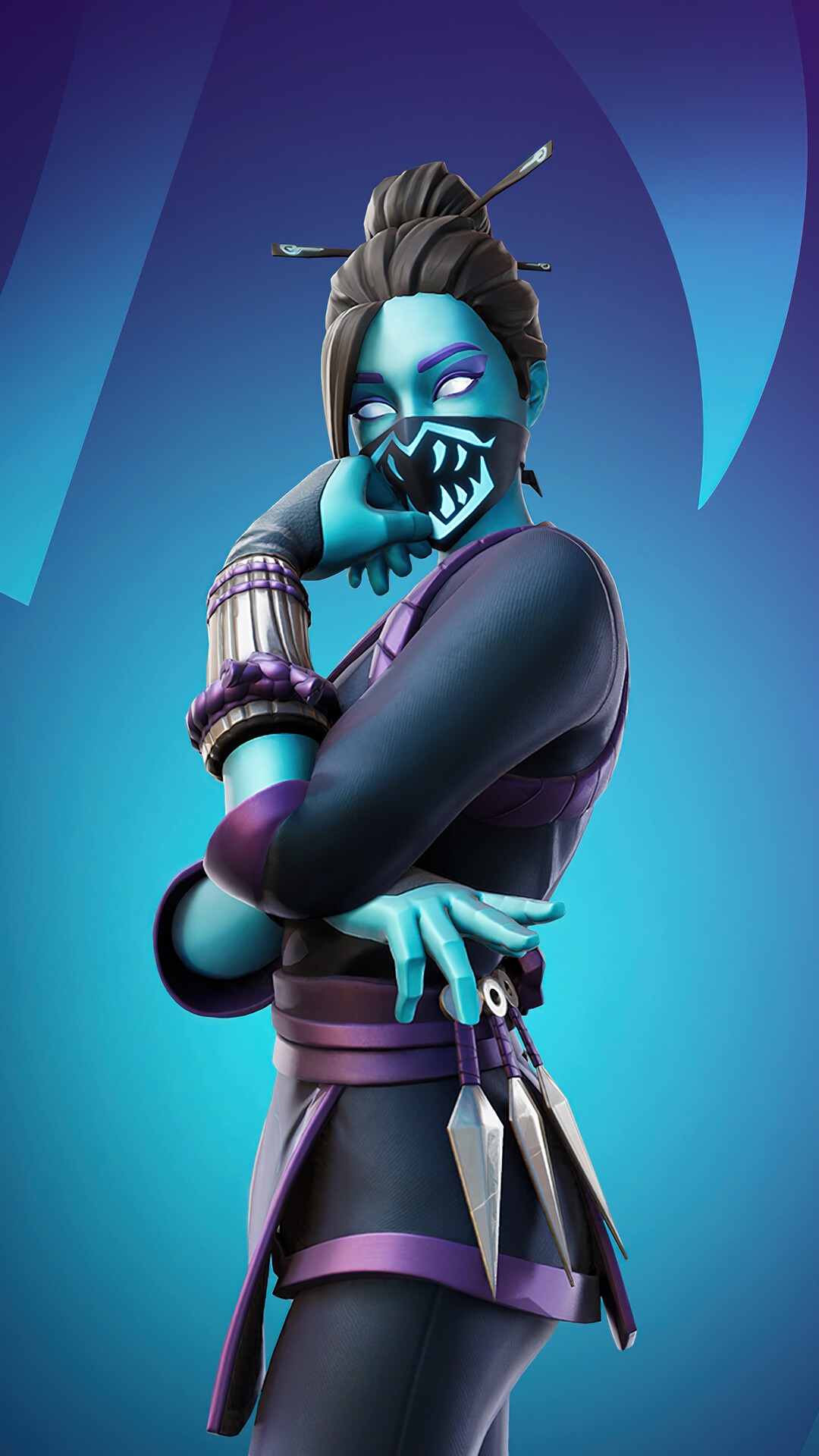 Fortnite Character with Blue Skin and Mask HD Phone Wallpaper