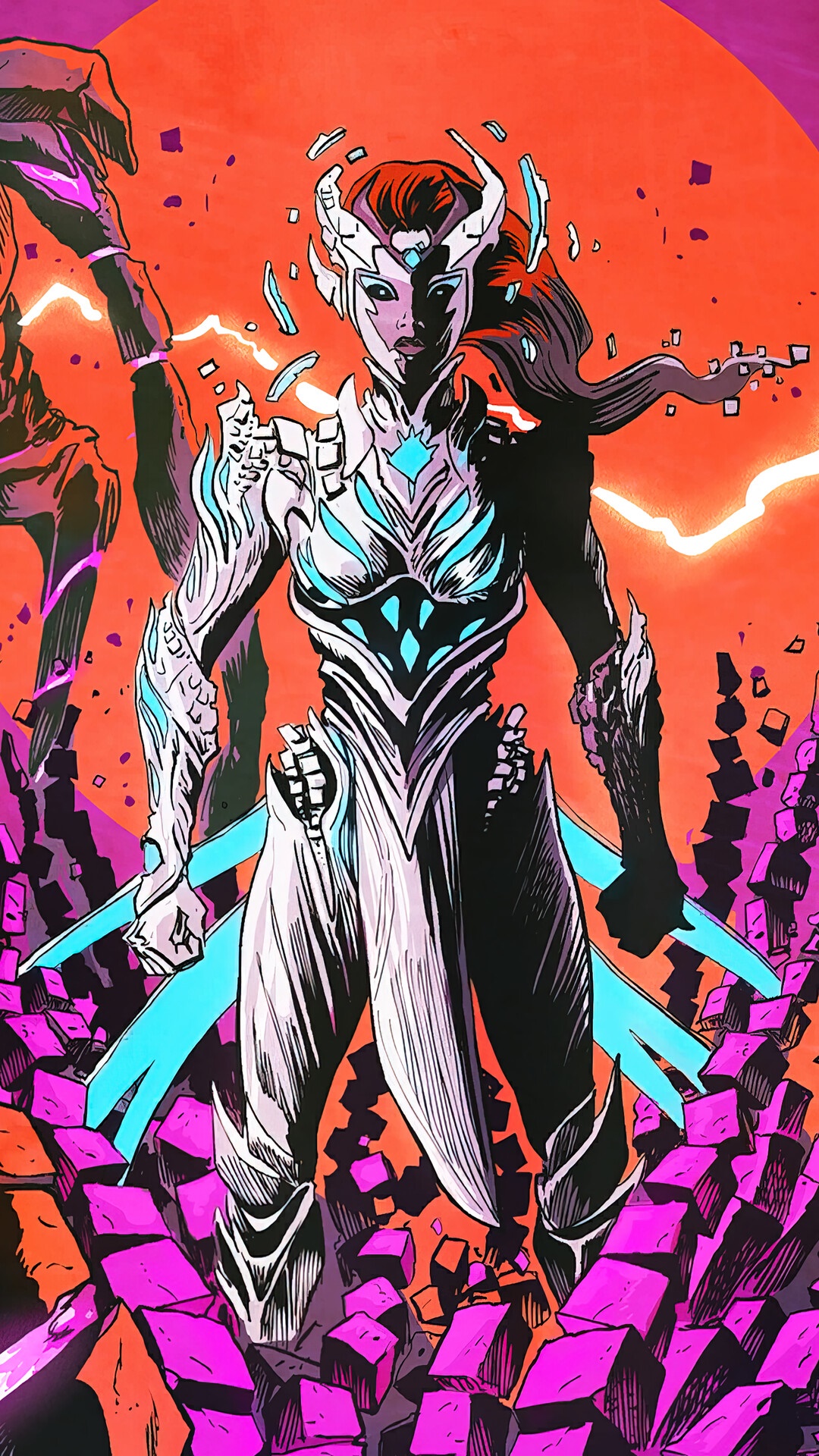 Fortnite character with glowing armor and swords HD Phone Wallpaper