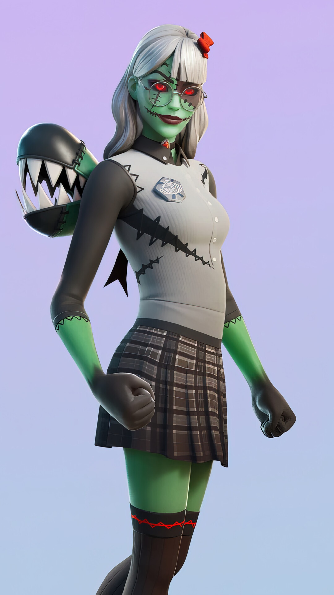 Fortnite character with green skin and stitched details HD Phone Wallpaper